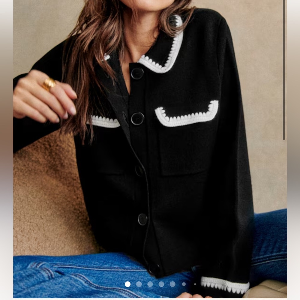 Sezane Betty cardigan black and ecru crochet NWT